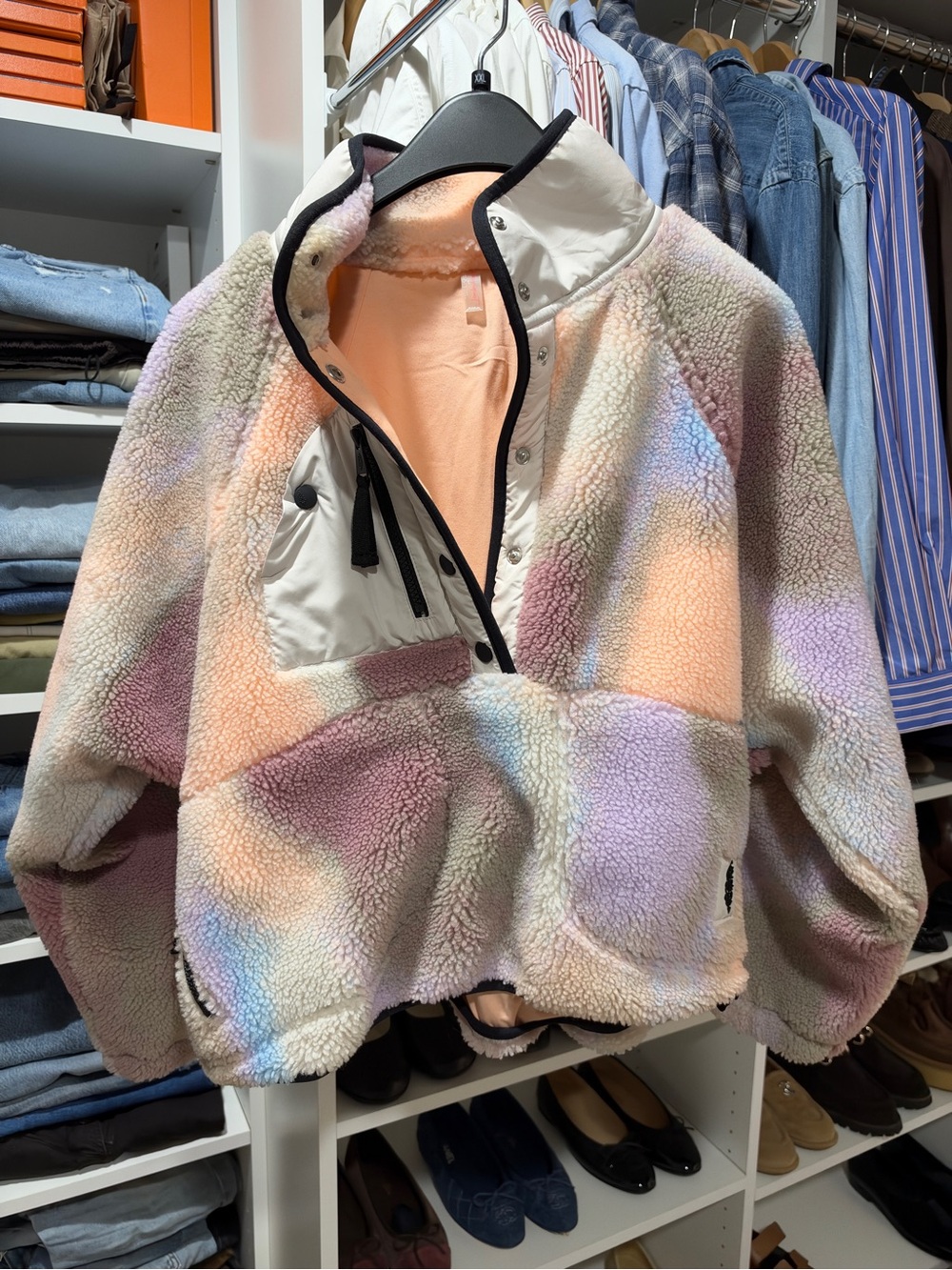 FP Movement by Free People Pastel Tie-Dye Sherpa Pullover Jacket size small